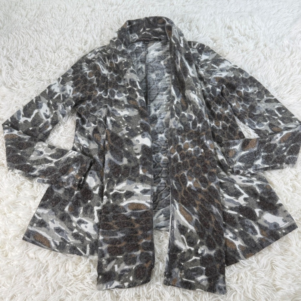 Robert Kitchen Canada Animal Print Open Front Cardigan Wool Blend XS Boho Retro